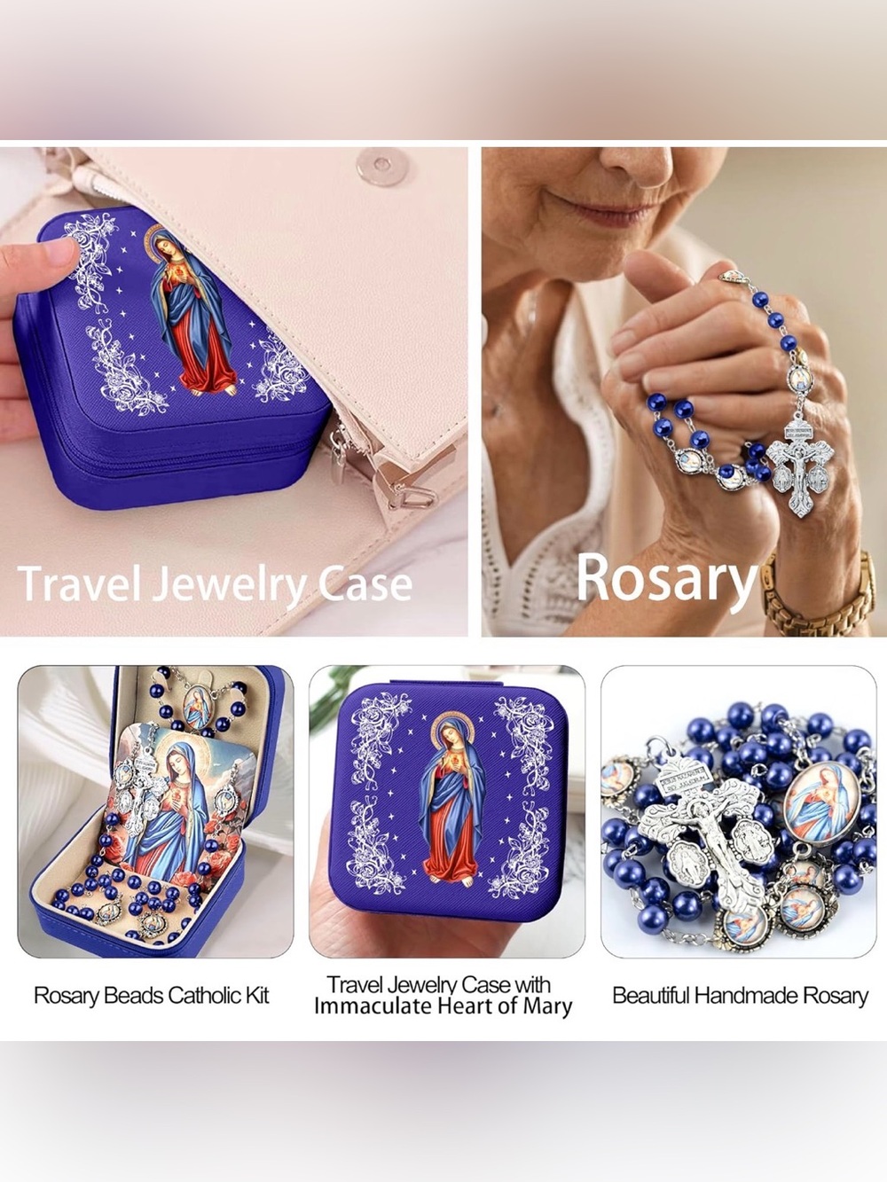 Virgin Mary Rosary Necklace w/ Travel Case. NWT 1 of each color available - Picture 7 of 10